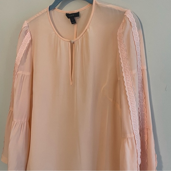 J. CREW 100% Silk Embroidered Bell Sleeve Blouse - Blush Pink Size 2 - Picture 3 of 12